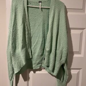 Free People Green Cardigan Sweater Soft Knit Open Front